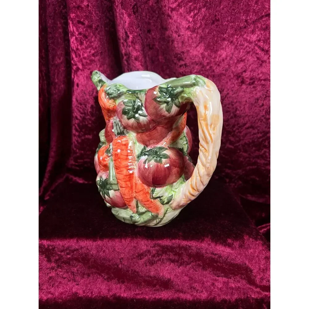 Vintage Ceramic Pitcher - Hand Painted 3D Vegetable Relief - World Bazaar Inc
